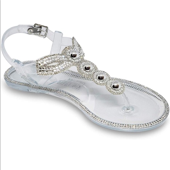 clear jelly sandals with rhinestones